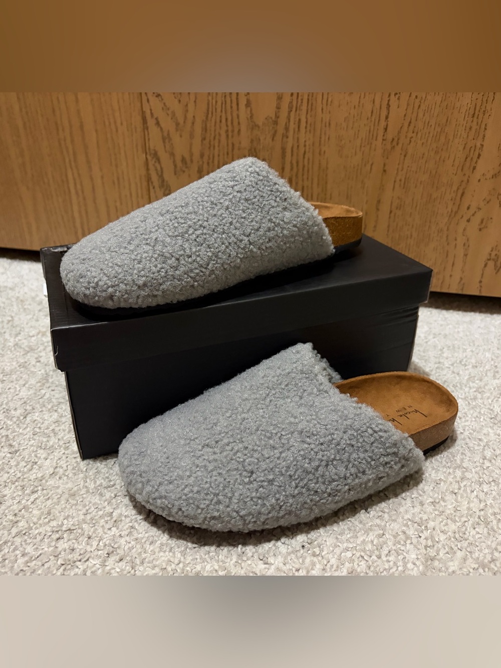 Nicole Miller New York Bondy Grey Sherpa Mule Clogs Size 7